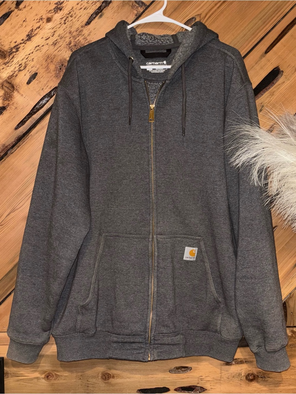 Carhartt Zip-Up Hooded Sweatshirt in Gray Large Loose Fit